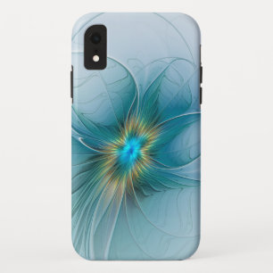 Little Beauty Modern Blue Gold Fractal Art Flower iPhone XR Case