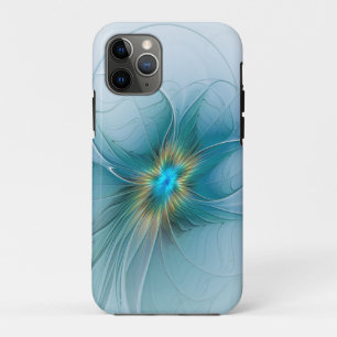 Little Beauty Modern Blue Gold Fractal Art Flower iPhone 11 Pro Case