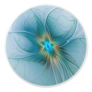Little Beauty Modern Blue Gold Fractal Art Flower Ceramic Knob