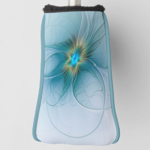 Little Beauty Modern Blue Gold Fractal Art Flower Golf Head Cover