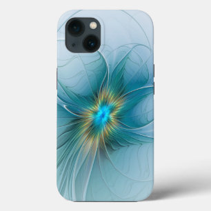 Little Beauty Modern Blue Gold Fractal Art Flower iPhone 13 Case