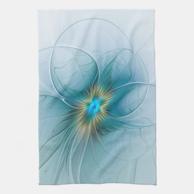Little Beauty Modern Blue Gold Fractal Art Flower Kitchen Towel (Vertical)