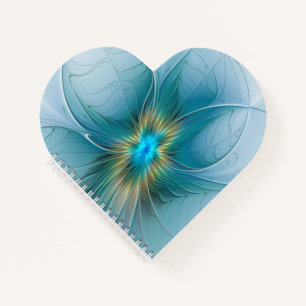 Little Beauty Modern Blue Gold Fractal Art Flower Notebook