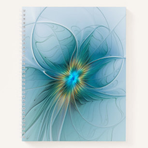 Little Beauty Modern Blue Gold Fractal Art Flower Notebook