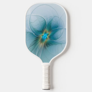 Little Beauty Modern Blue Gold Fractal Art Flower Pickleball Paddle