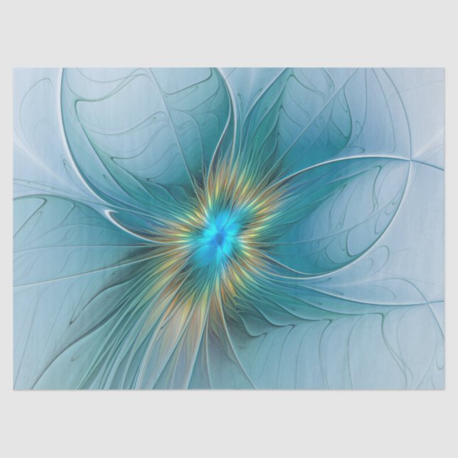 Little Beauty Modern Blue Gold Fractal Art Flower Tissue Paper (Front)