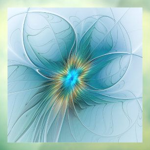 Little Beauty Modern Blue Gold Fractal Art Flower Window Cling