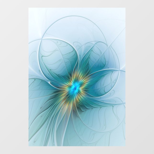 Little Beauty Modern Blue Gold Fractal Art Flower Window Cling (Sheet)