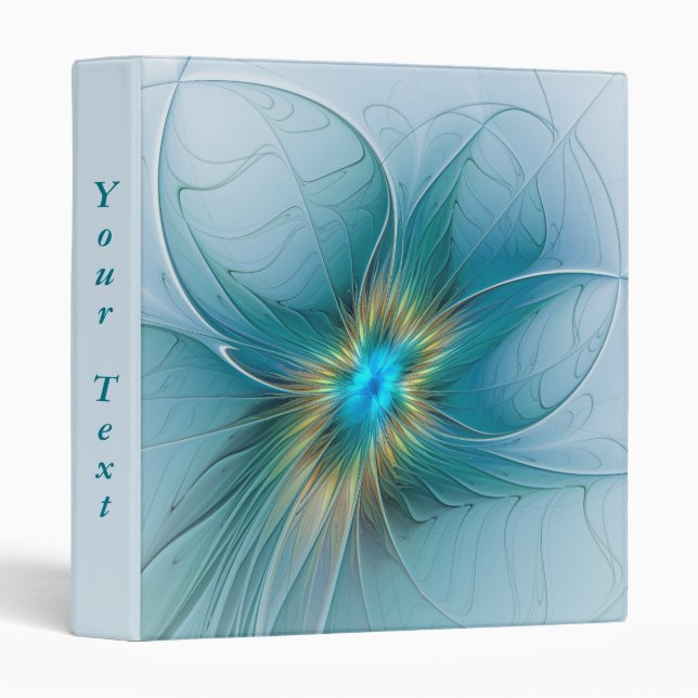 Little Beauty Modern Blue Gold Fractal Art Text Binder (Front/Spine)