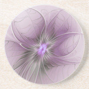 Little Beauty Modern Mauve Gray Fractal Art Flower Coaster