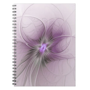 Little Beauty Modern Mauve Gray Fractal Art Flower Notebook