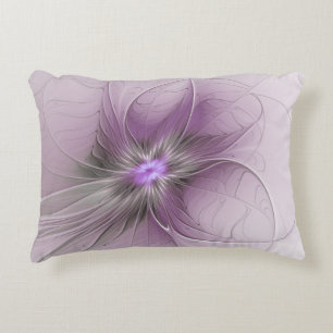 Little Beauty Modern Mauve Grey Fractal Art Flower Accent Pillow