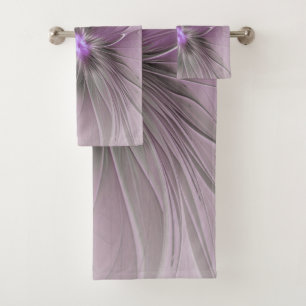 Little Beauty Modern Mauve Grey Fractal Art Flower Bath Towel Set