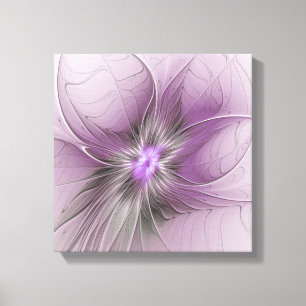 Little Beauty Modern Mauve Grey Fractal Art Flower Canvas Print