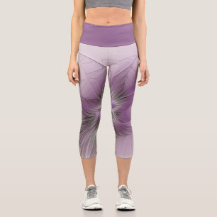 Little Beauty Modern Mauve Grey Fractal Art Flower Capri Leggings
