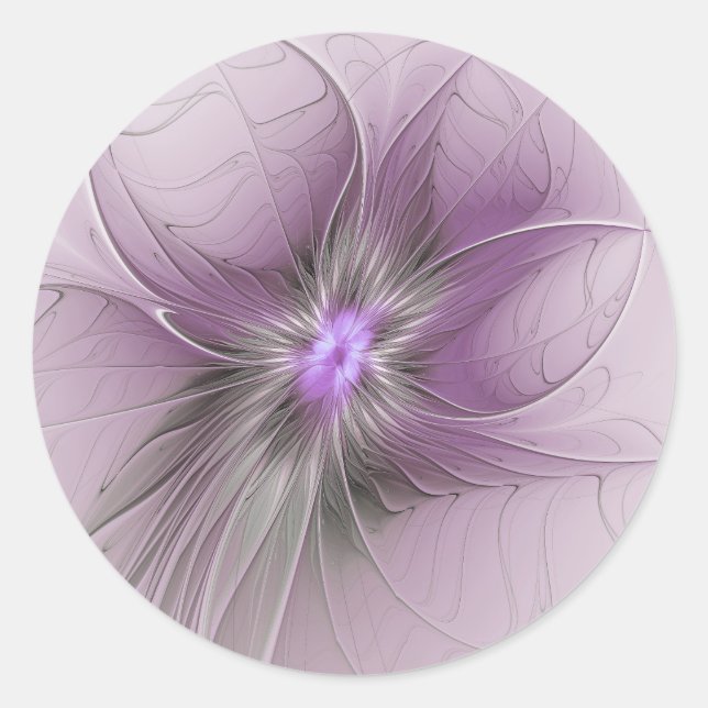 Little Beauty Modern Mauve Grey Fractal Art Flower Classic Round Sticker (Front)