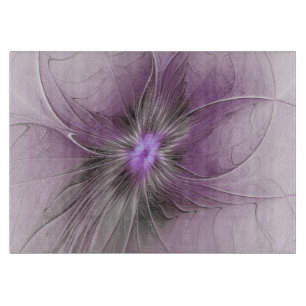 Little Beauty Modern Mauve Grey Fractal Art Flower Cutting Board