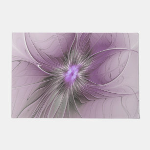 Little Beauty Modern Mauve Grey Fractal Art Flower Doormat
