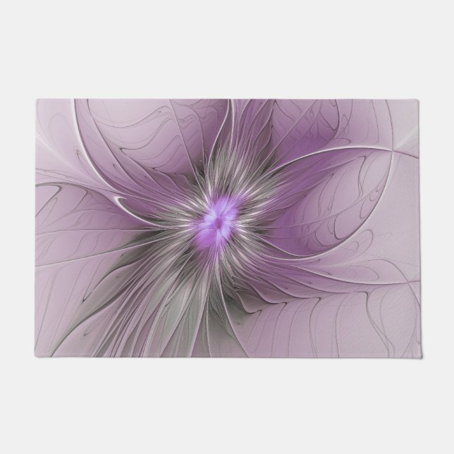 Little Beauty Modern Mauve Grey Fractal Art Flower Doormat (Front)