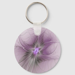 Little Beauty Modern Mauve Grey Fractal Art Flower Keychain