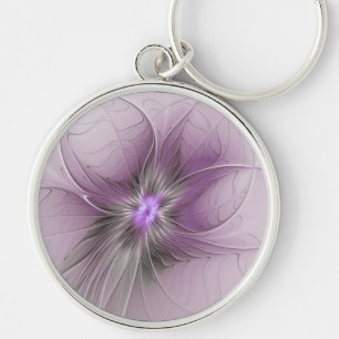 Little Beauty Modern Mauve Grey Fractal Art Flower Keychain