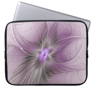 Little Beauty Modern Mauve Grey Fractal Art Flower Laptop Sleeve