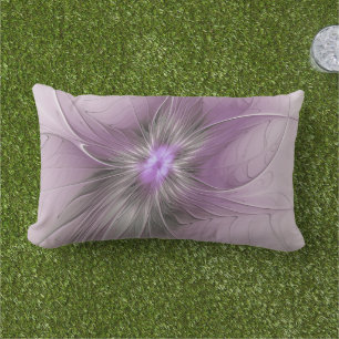 Little Beauty Modern Mauve Grey Fractal Art Flower Lumbar Pillow