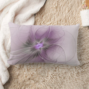 Little Beauty Modern Mauve Grey Fractal Art Flower Lumbar Pillow