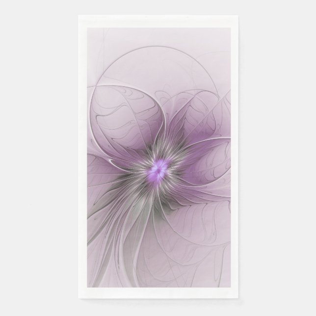 Little Beauty Modern Mauve Grey Fractal Art Flower Napkin (Front)
