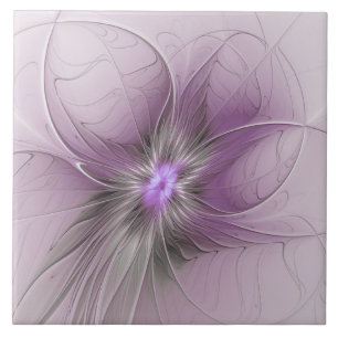 Little Beauty Modern Mauve Grey Fractal Art Flower Tile