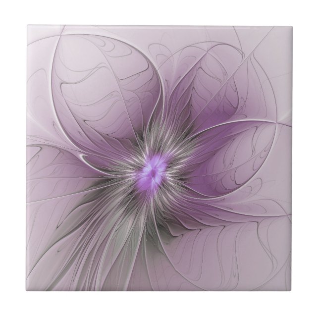 Little Beauty Modern Mauve Grey Fractal Art Flower Tile (Front)