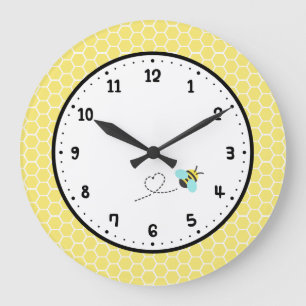 Little Bee And Honeycomb Pattern Room Decor Large Clock