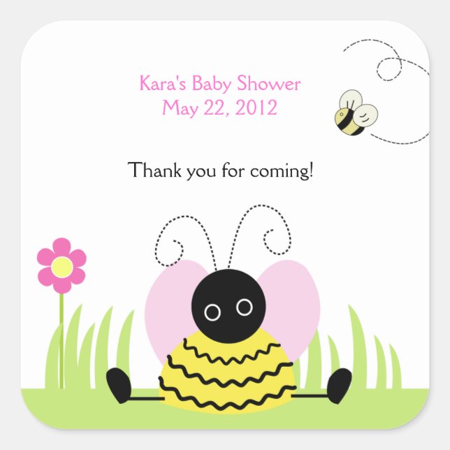 Little Bee Bumble Bees SQUARE Favour Sticker (Front)