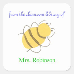 Little bee personalized bookplates for teacher square sticker