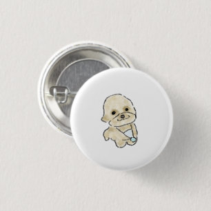 Little Beige Poodle Puppy Personalized Gift 1 Inch Round Button
