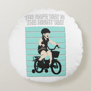 Little Bike Rider - The Safe Way Is The Right Way Round Pillow