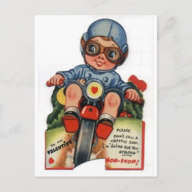 Little Biker Boy Vintage Valentine Holiday Postcard (Front)