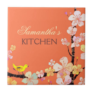 Little Bird and Sakura Flowers Kitchen Trivet Deco
