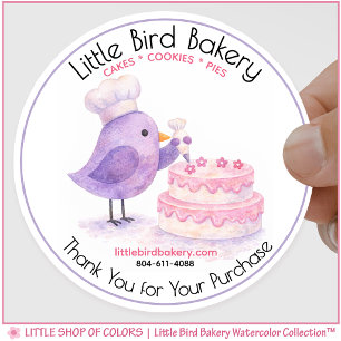 Little Bird Bakery Watercolor Cake Decorating Classic Round Sticker