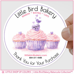 Little Bird Bakery Watercolor Cupcake Classic Round Sticker