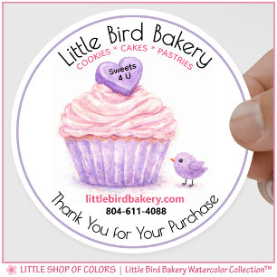 Little Bird Bakery Watercolor Cupcake Thank You Classic Round Sticker