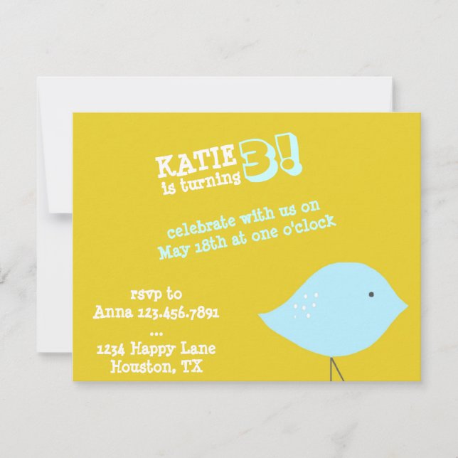 Little Bird Birthday Party Invitation (Front)
