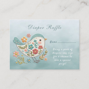 Little Bird Blue Pink Flowers Baby Shower Enclosure Card