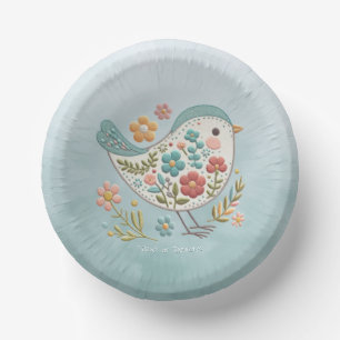 Little Bird Blue Pink Flowers Paper Bowl Paper Plate