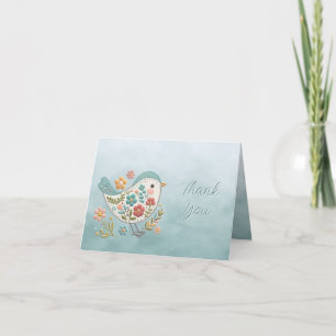 Little Bird Blue Pink Flowers Thank You Card