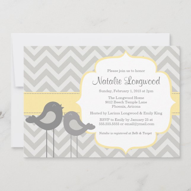 Little Bird Chevron Baby Shower Invitation (Front)