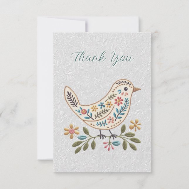 Little Bird Colourful Floral Thank You Card (Front)