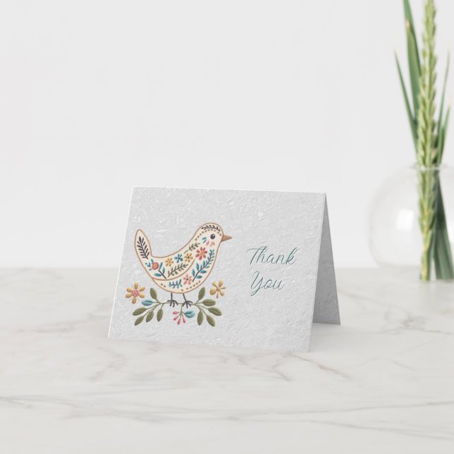 Little Bird Colourful Floral Thank You Card (Front)