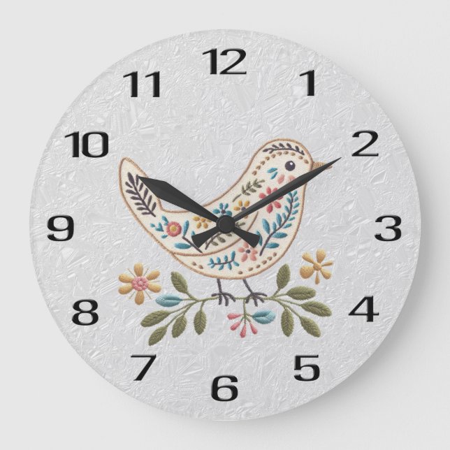 Little Bird Colourful Floral Wall Clock (Front)