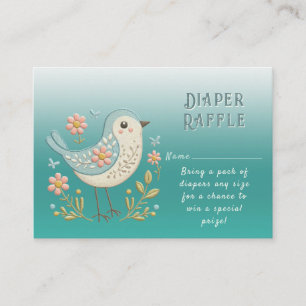 Little Bird Floral Embroidery Green Baby Shower Enclosure Card